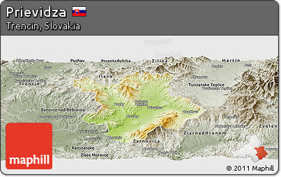 Physical Panoramic Map of Prievidza, semi-desaturated