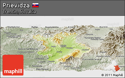 Physical Panoramic Map of Prievidza, semi-desaturated