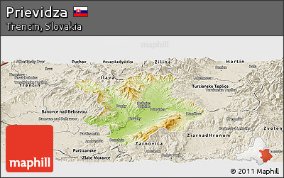 Physical Panoramic Map of Prievidza, shaded relief outside