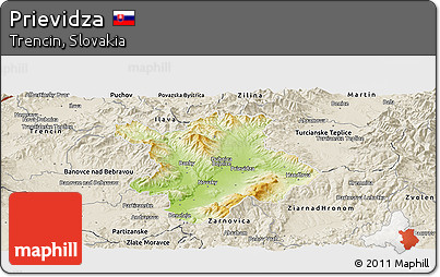 Physical Panoramic Map of Prievidza, shaded relief outside