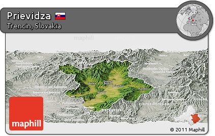 Satellite Panoramic Map of Prievidza, lighten, semi-desaturated