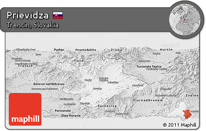 Silver Style Panoramic Map of Prievidza
