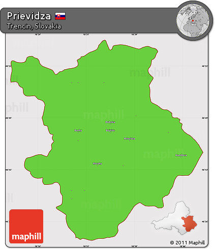 Political Simple Map of Prievidza, cropped outside