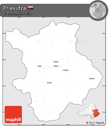 Silver Style Simple Map of Prievidza, cropped outside