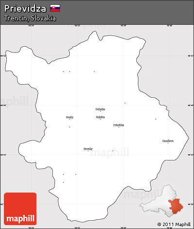 Silver Style Simple Map of Prievidza, cropped outside