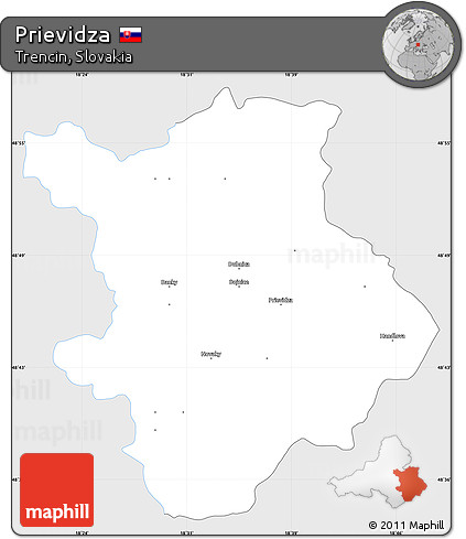 Silver Style Simple Map of Prievidza, single color outside