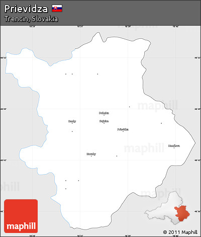 Silver Style Simple Map of Prievidza, single color outside