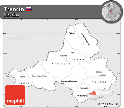 Silver Style Simple Map of Trencin, cropped outside