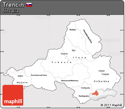 Silver Style Simple Map of Trencin, cropped outside