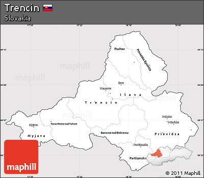 Silver Style Simple Map of Trencin, cropped outside