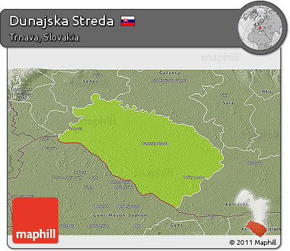 Physical 3D Map of Dunajska Streda, semi-desaturated