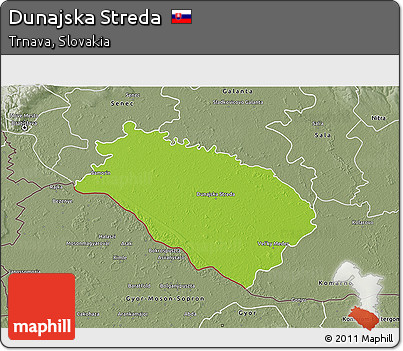 Physical 3D Map of Dunajska Streda, semi-desaturated