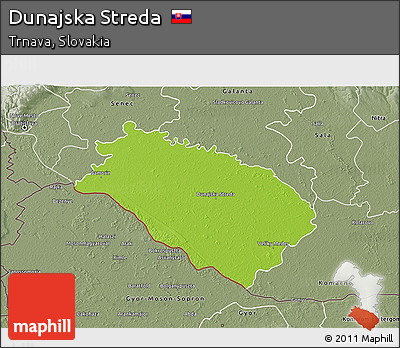 Physical 3D Map of Dunajska Streda, semi-desaturated