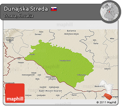 Physical 3D Map of Dunajska Streda, shaded relief outside