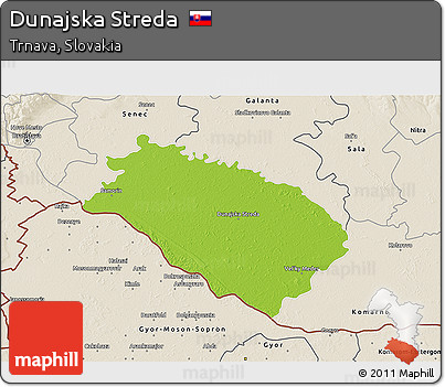 Physical 3D Map of Dunajska Streda, shaded relief outside