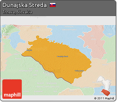 Political 3D Map of Dunajska Streda, lighten