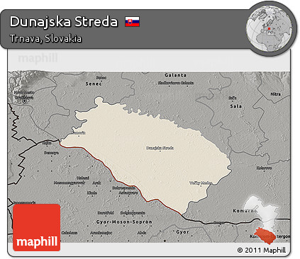 Shaded Relief 3D Map of Dunajska Streda, darken, semi-desaturated