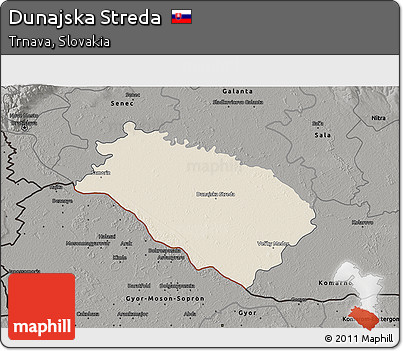 Shaded Relief 3D Map of Dunajska Streda, darken, semi-desaturated