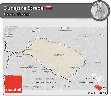Shaded Relief 3D Map of Dunajska Streda, desaturated