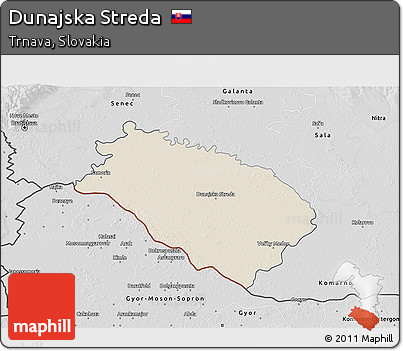 Shaded Relief 3D Map of Dunajska Streda, desaturated