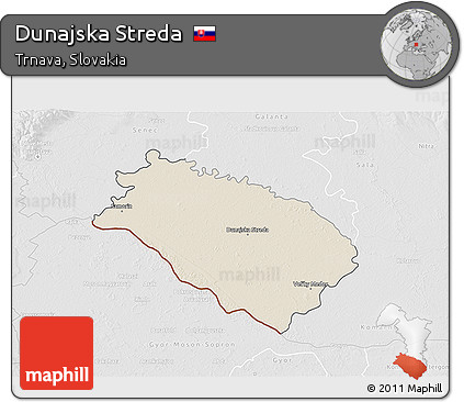 Shaded Relief 3D Map of Dunajska Streda, lighten, desaturated