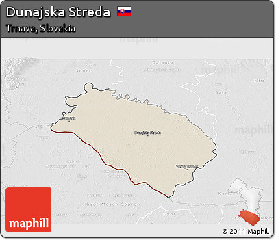 Shaded Relief 3D Map of Dunajska Streda, lighten, desaturated