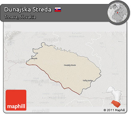 Shaded Relief 3D Map of Dunajska Streda, lighten, semi-desaturated