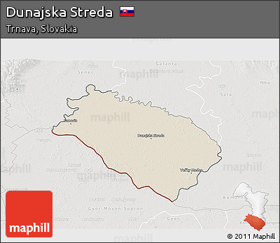 Shaded Relief 3D Map of Dunajska Streda, lighten, semi-desaturated