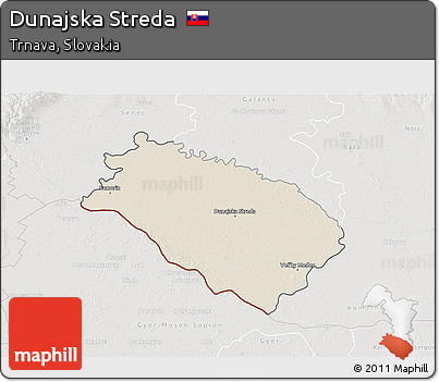 Shaded Relief 3D Map of Dunajska Streda, lighten, semi-desaturated