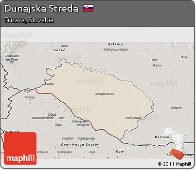 Shaded Relief 3D Map of Dunajska Streda, semi-desaturated