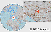 Gray Location Map of Dunajska Streda, highlighted parent region, hill shading