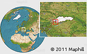 Satellite Location Map of Dunajska Streda, highlighted country, highlighted parent region, within the entire country