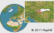 Satellite Location Map of Dunajska Streda, highlighted country, highlighted parent region