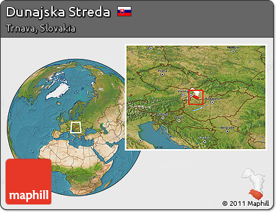 Satellite Location Map of Dunajska Streda, highlighted parent region
