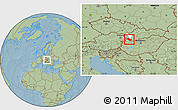 Savanna Style Location Map of Dunajska Streda, highlighted parent region, hill shading