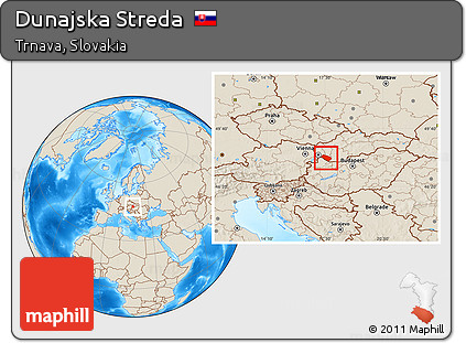 Shaded Relief Location Map of Dunajska Streda