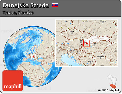 Shaded Relief Location Map of Dunajska Streda, highlighted country