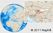 Shaded Relief Location Map of Dunajska Streda, highlighted country, highlighted parent region