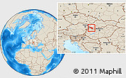 Shaded Relief Location Map of Dunajska Streda, highlighted parent region