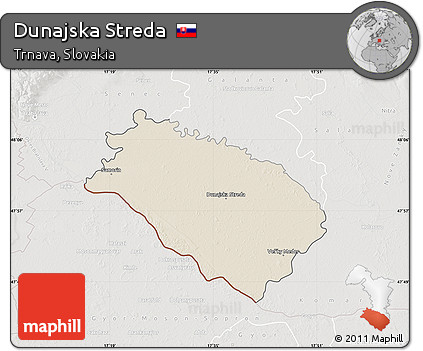 Shaded Relief Map of Dunajska Streda, lighten, semi-desaturated