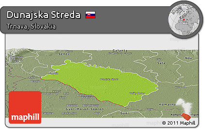 Physical Panoramic Map of Dunajska Streda, semi-desaturated