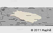 Shaded Relief Panoramic Map of Dunajska Streda, darken, desaturated