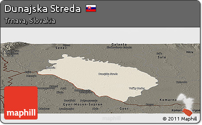 Shaded Relief Panoramic Map of Dunajska Streda, darken