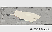 Shaded Relief Panoramic Map of Dunajska Streda, darken, semi-desaturated
