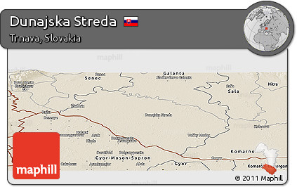 Shaded Relief Panoramic Map of Dunajska Streda