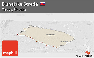Shaded Relief Panoramic Map of Dunajska Streda, lighten, desaturated