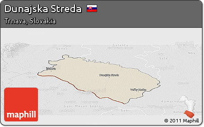 Shaded Relief Panoramic Map of Dunajska Streda, lighten, desaturated