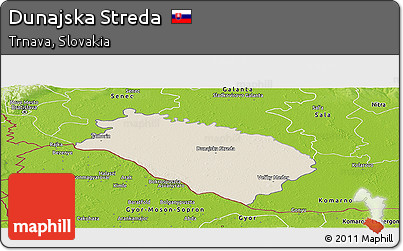 Shaded Relief Panoramic Map of Dunajska Streda, physical outside