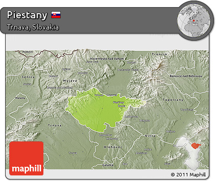 Physical 3D Map of Piestany, semi-desaturated
