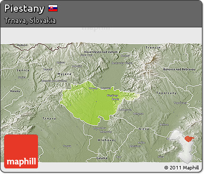 Physical 3D Map of Piestany, semi-desaturated